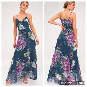 Lulu’s Passion island Teal Blue Floral Maxi